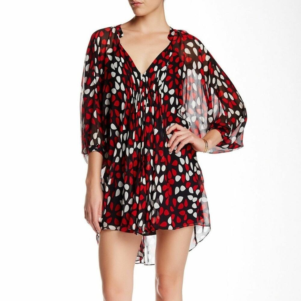 Diane Von Furstenberg Fleurette Silk Dress Poppy Red Chiffon Dolman Sleeve 10